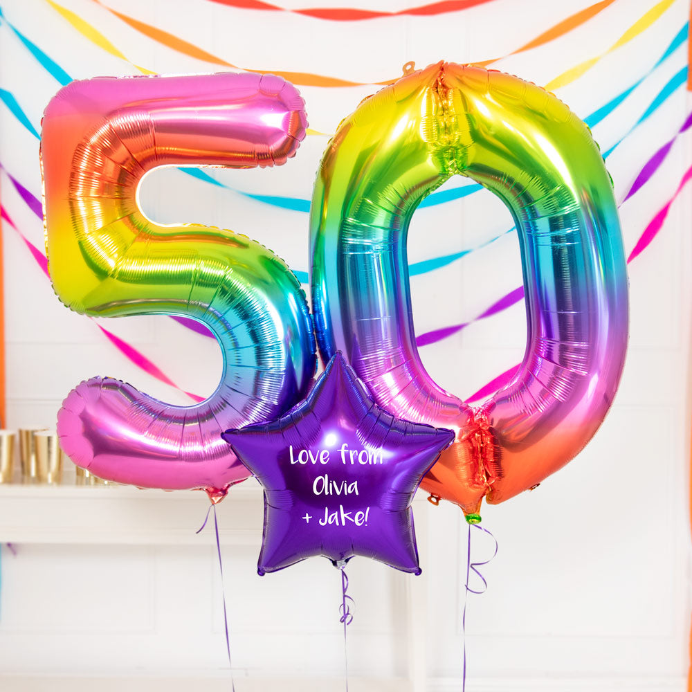 50th Birthday Balloons Personalised Inflated Balloon Bouquet Rainbow