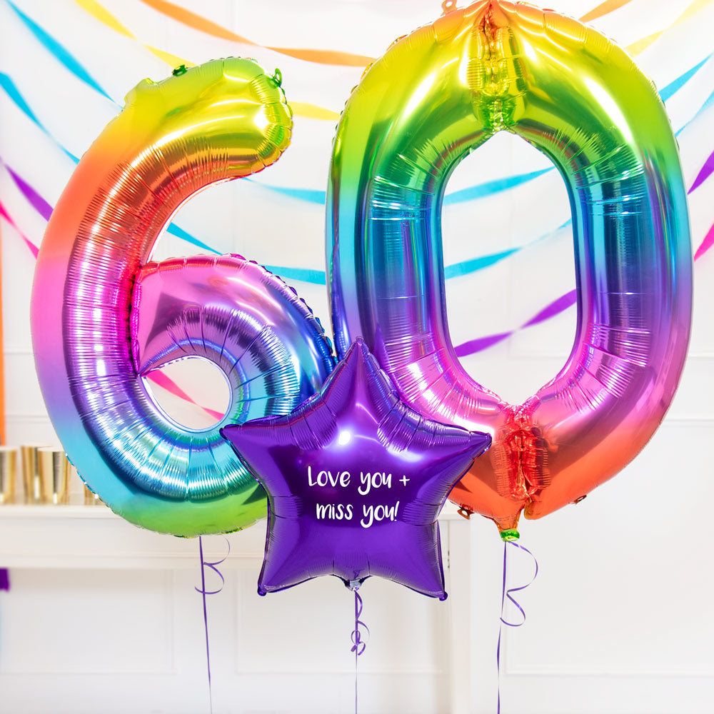 60th Birthday Balloons Personalised Inflated Balloon Bouquet Rainbow