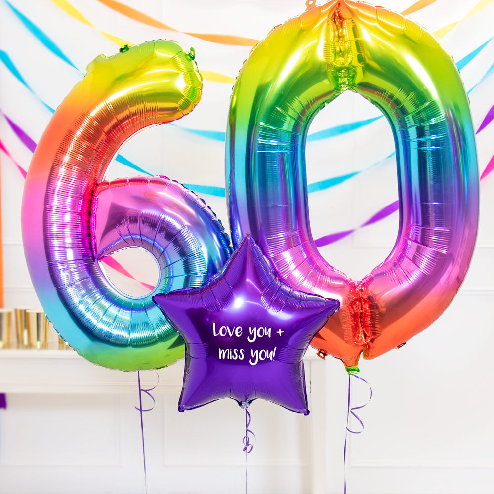 Click to view product details and reviews for 60th Birthday Balloons Personalised Inflated Balloon Bouquet Rainbow.
