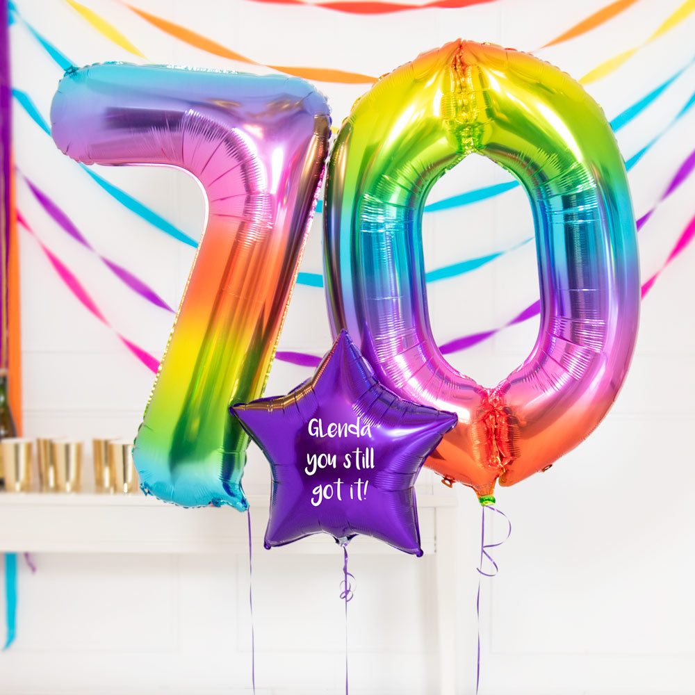 Click to view product details and reviews for 70th Birthday Balloons Personalised Inflated Balloon Bouquet Rainbow.