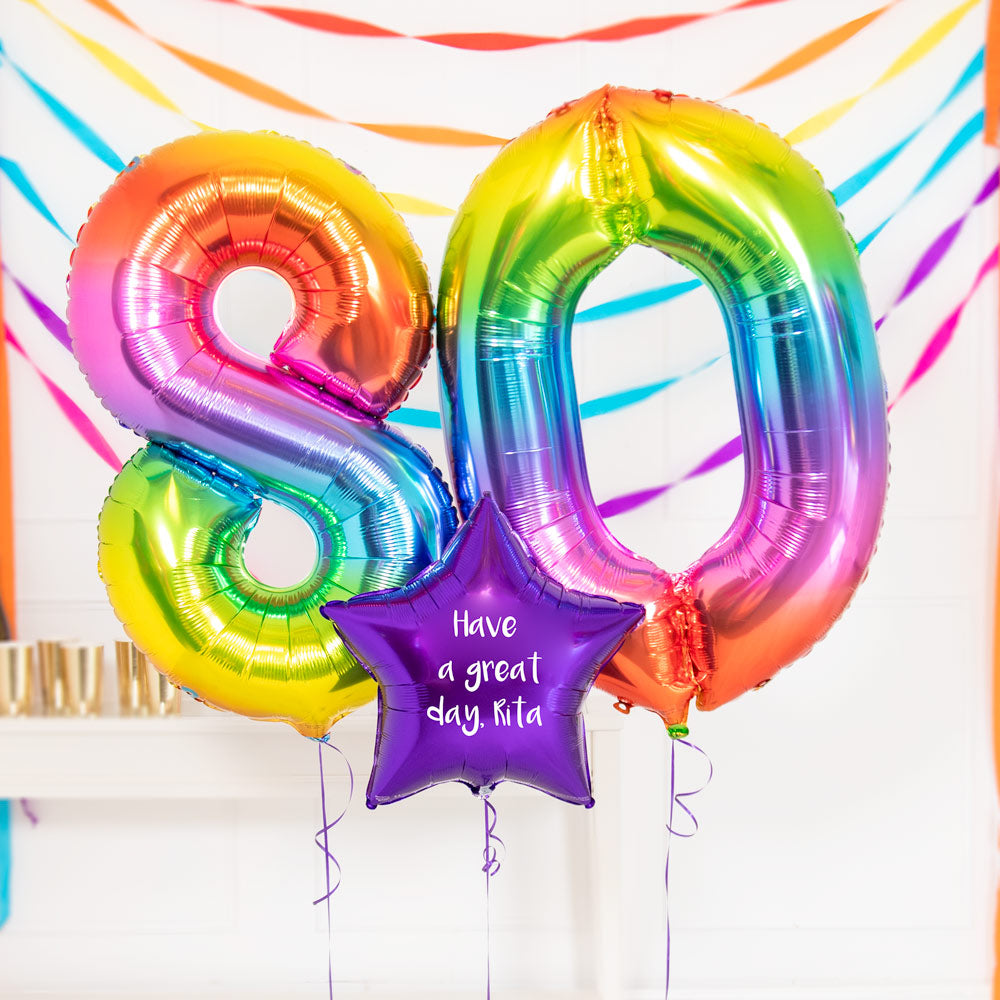 Click to view product details and reviews for 80th Birthday Balloons Personalised Inflated Balloon Bouquet Rainbow.