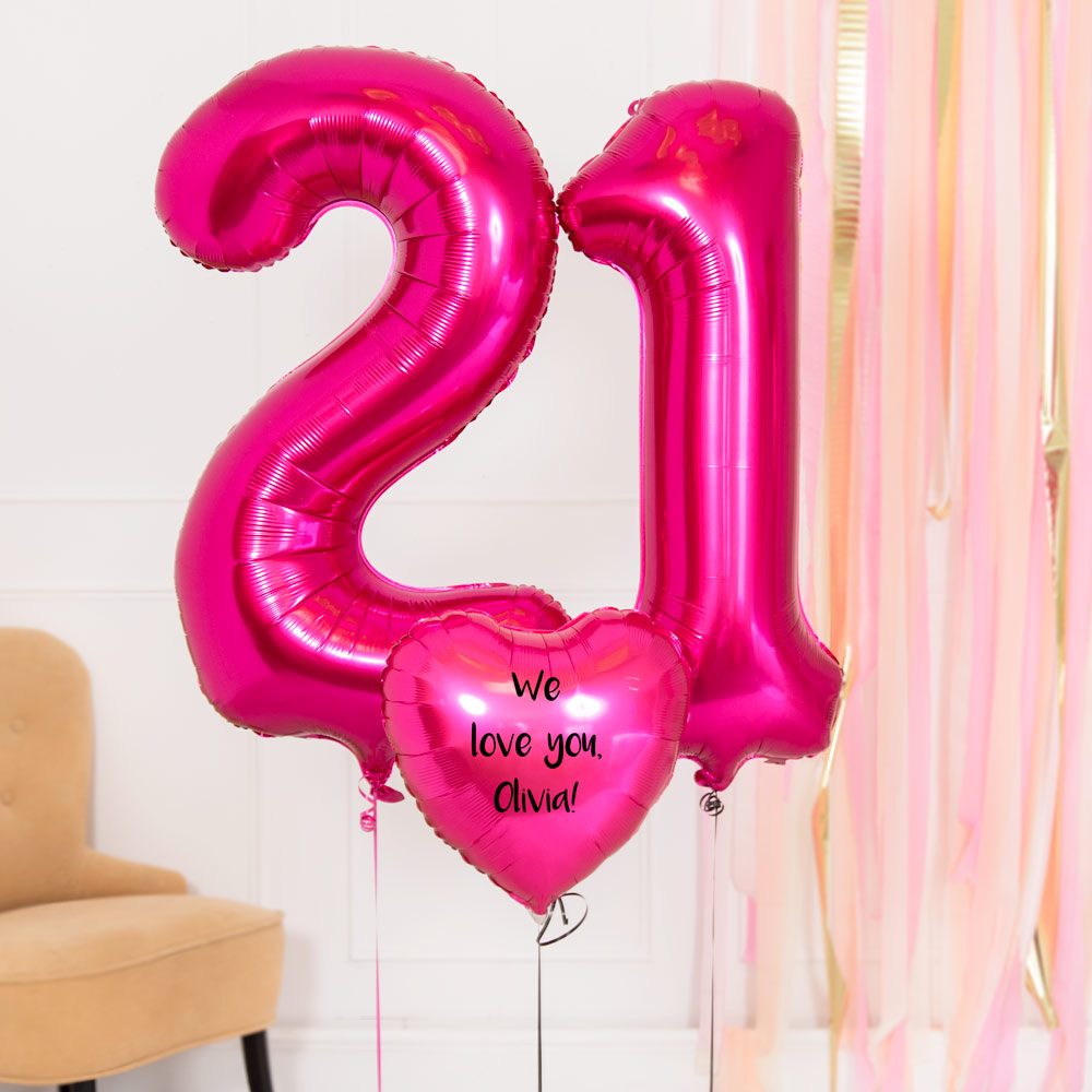 21st Birthday Balloons Personalised Inflated Balloon Bouquet Pink