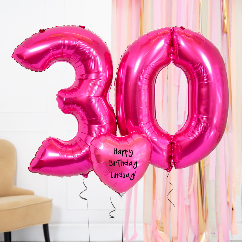 30th Birthday Balloons Personalised Inflated Balloon Bouquet Pink