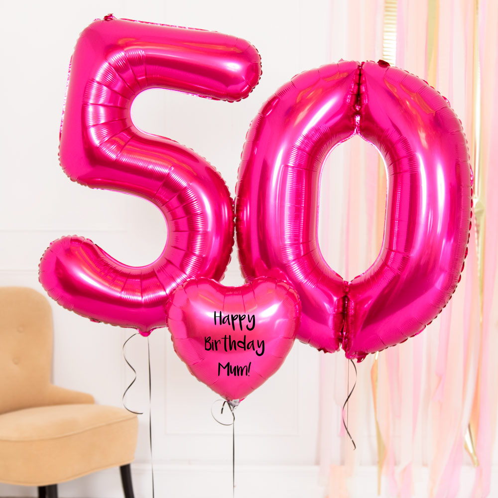 50th Birthday Balloons Personalised Inflated Balloon Bouquet Pink