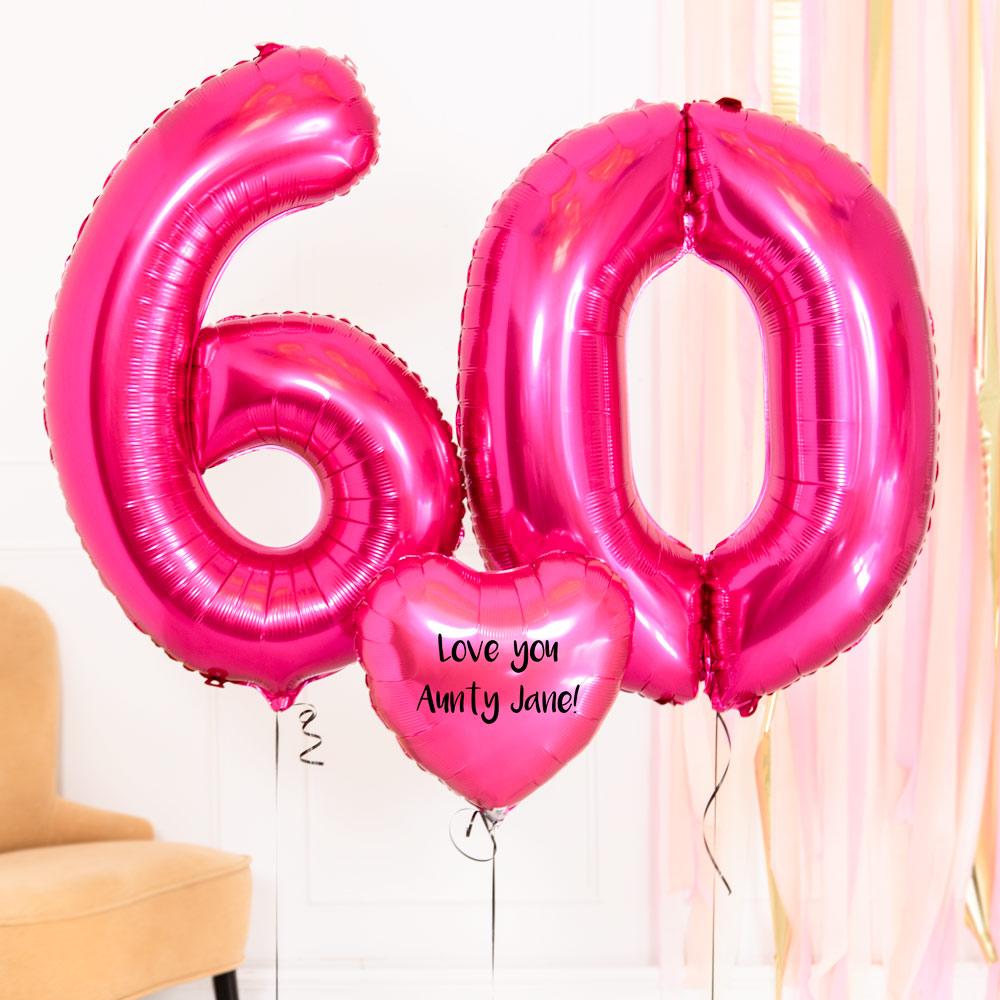 Click to view product details and reviews for 60th Birthday Balloons Personalised Inflated Balloon Bouquet Pink.
