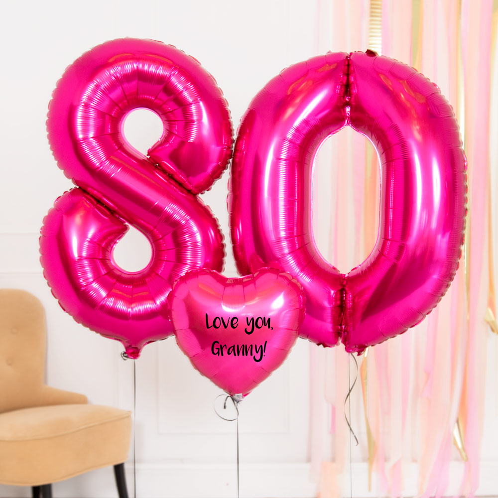 Click to view product details and reviews for 80th Birthday Balloons Personalised Inflated Balloon Bouquet Pink.