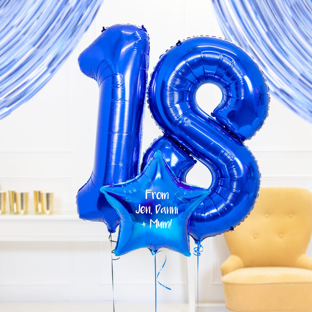 Click to view product details and reviews for 18th Birthday Balloons Personalised Inflated Balloon Bouquet Blue.