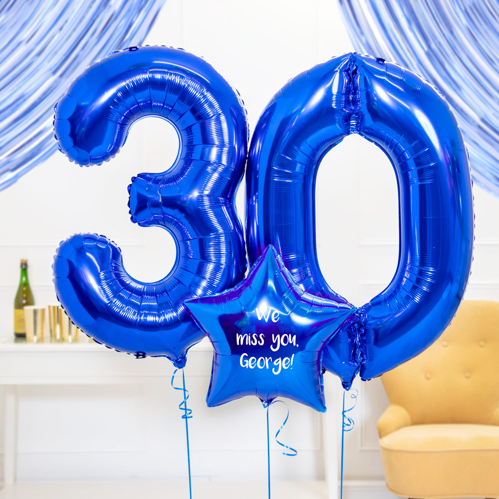 30th Birthday Balloons Personalised Inflated Balloon Bouquet Blue