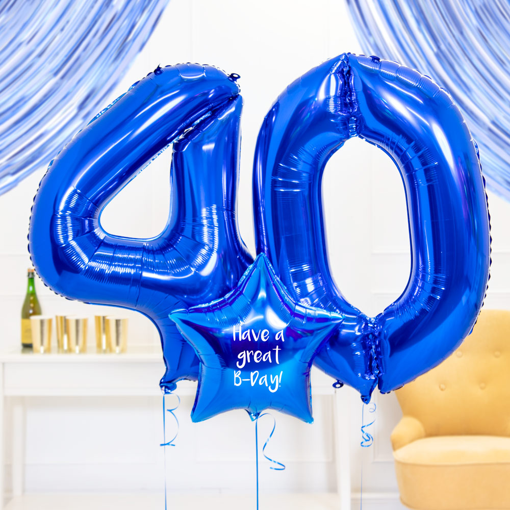 40th Birthday Balloons Personalised Inflated Balloon Bouquet Blue