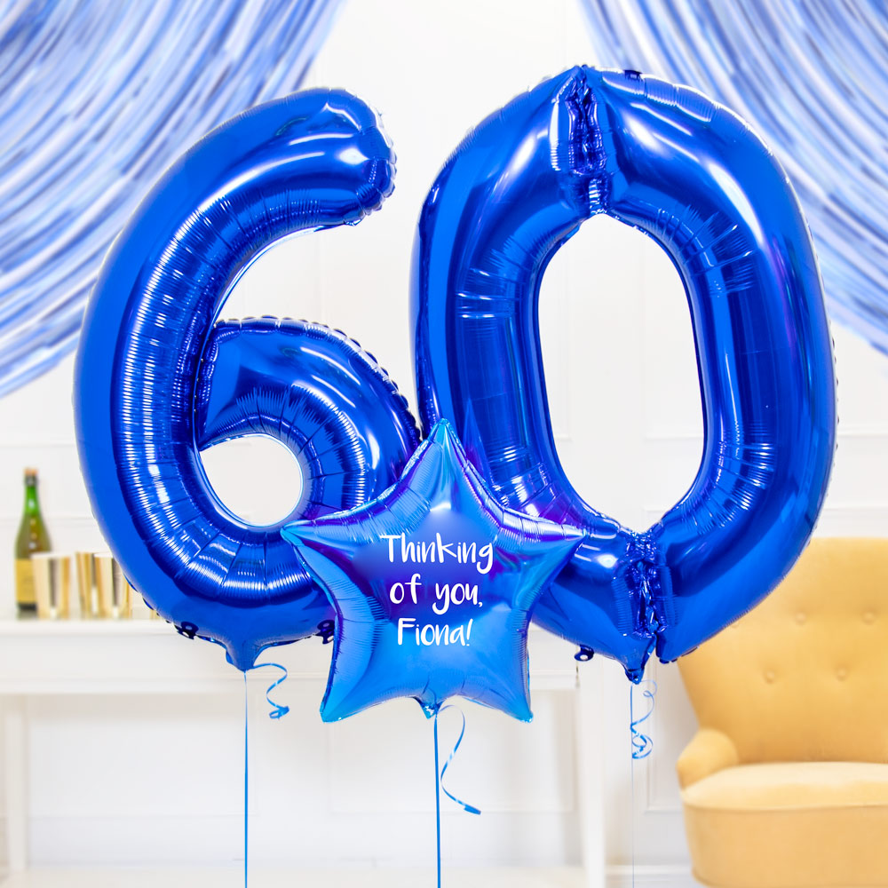 Click to view product details and reviews for 60th Birthday Balloons Personalised Inflated Balloon Bouquet Blue.