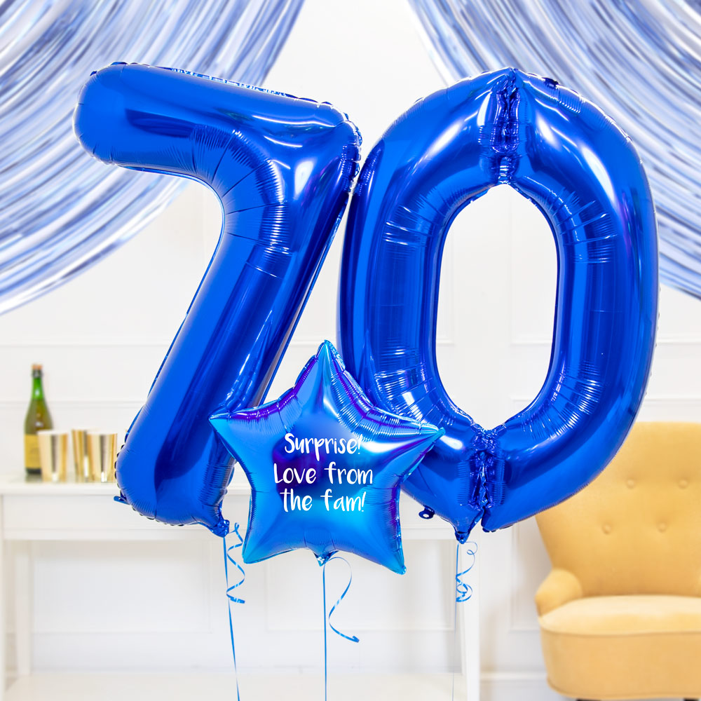 Click to view product details and reviews for 70th Birthday Balloons Personalised Inflated Balloon Bouquet Blue.