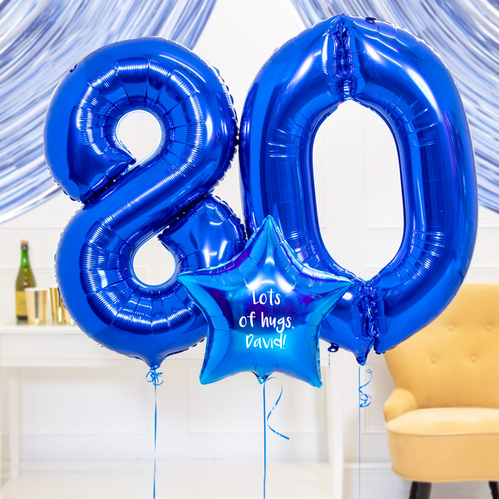 Click to view product details and reviews for 80th Birthday Balloons Personalised Inflated Balloon Bouquet Blue.