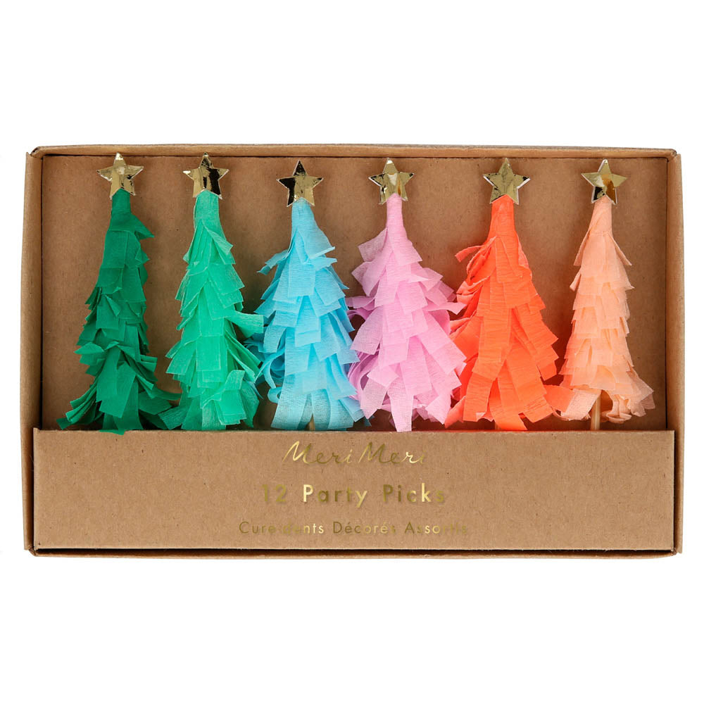 Rainbow Fringed Tree Picks X6