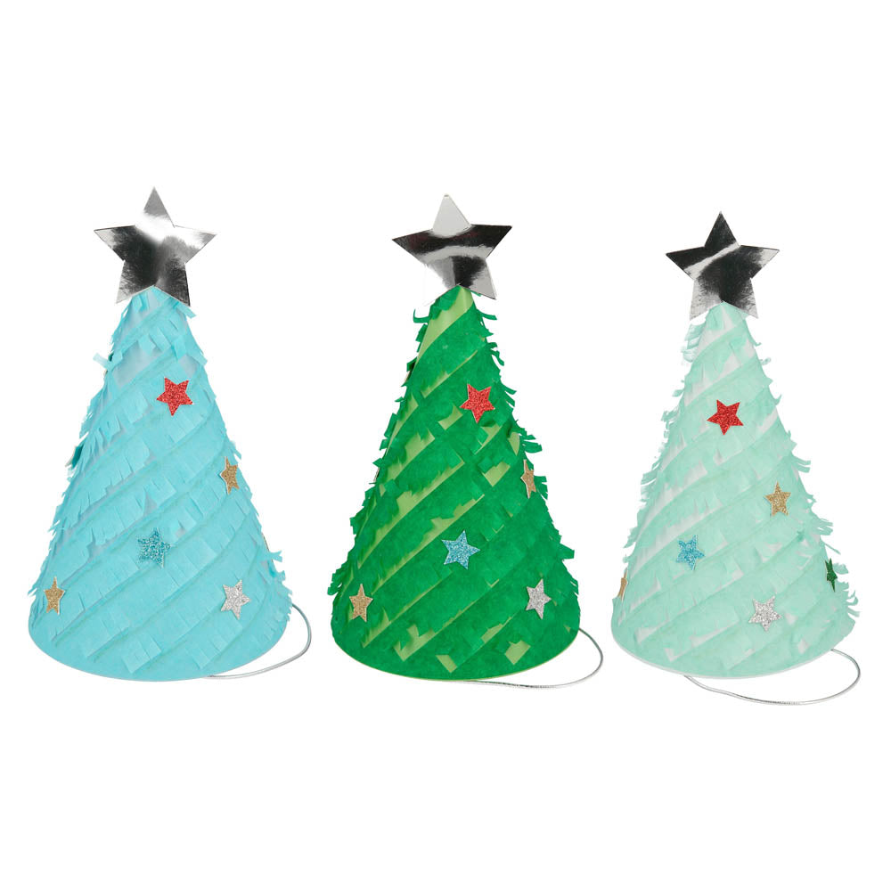 Fringed Christmas Tree Party Hats X6