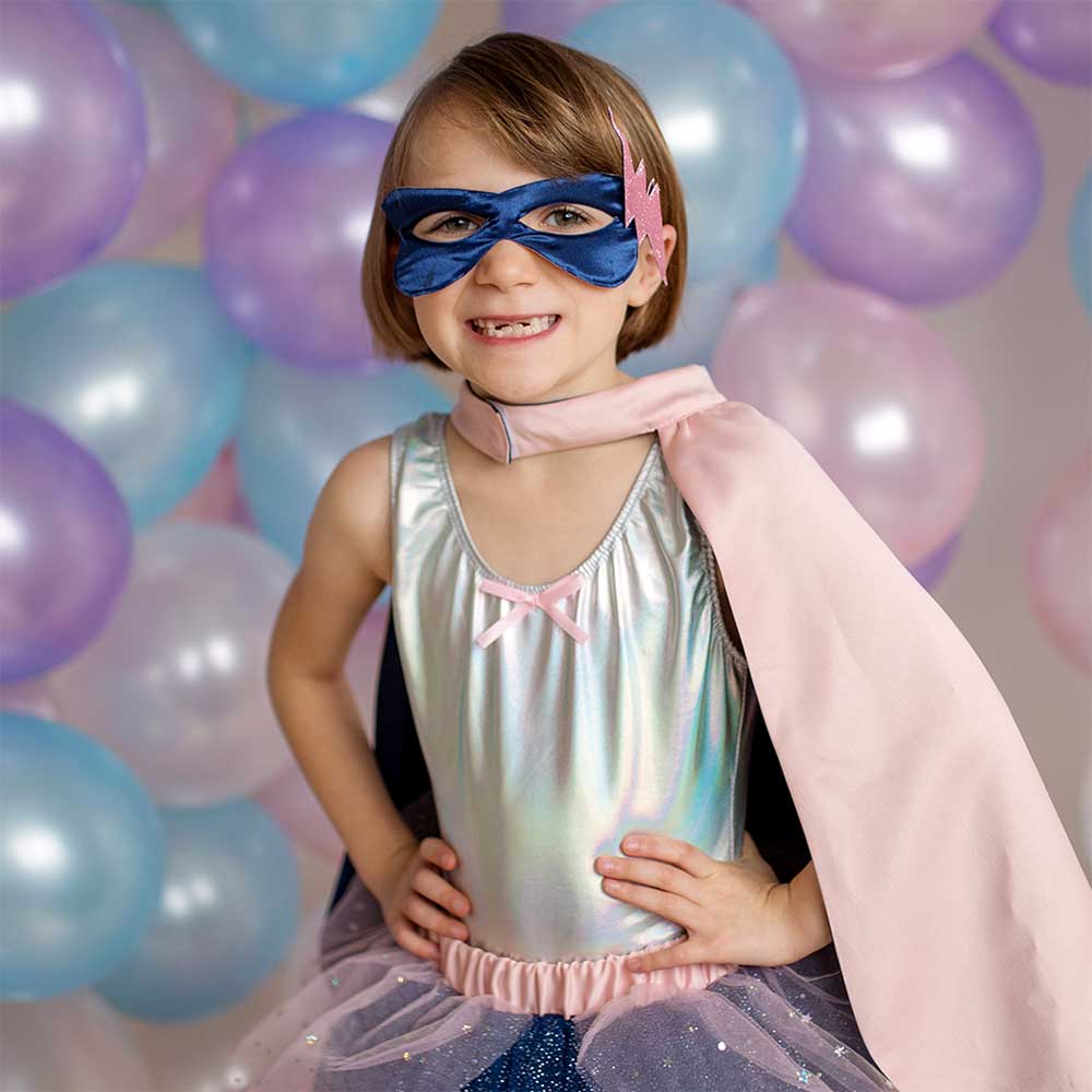Click to view product details and reviews for Kids Super Hero Tutu Cape And Mask Set Pink Navy.