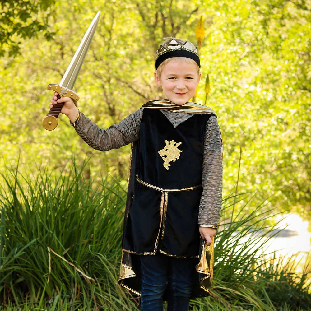 Click to view product details and reviews for Kids Knight Tunic With Cape And Crown Set Gold.