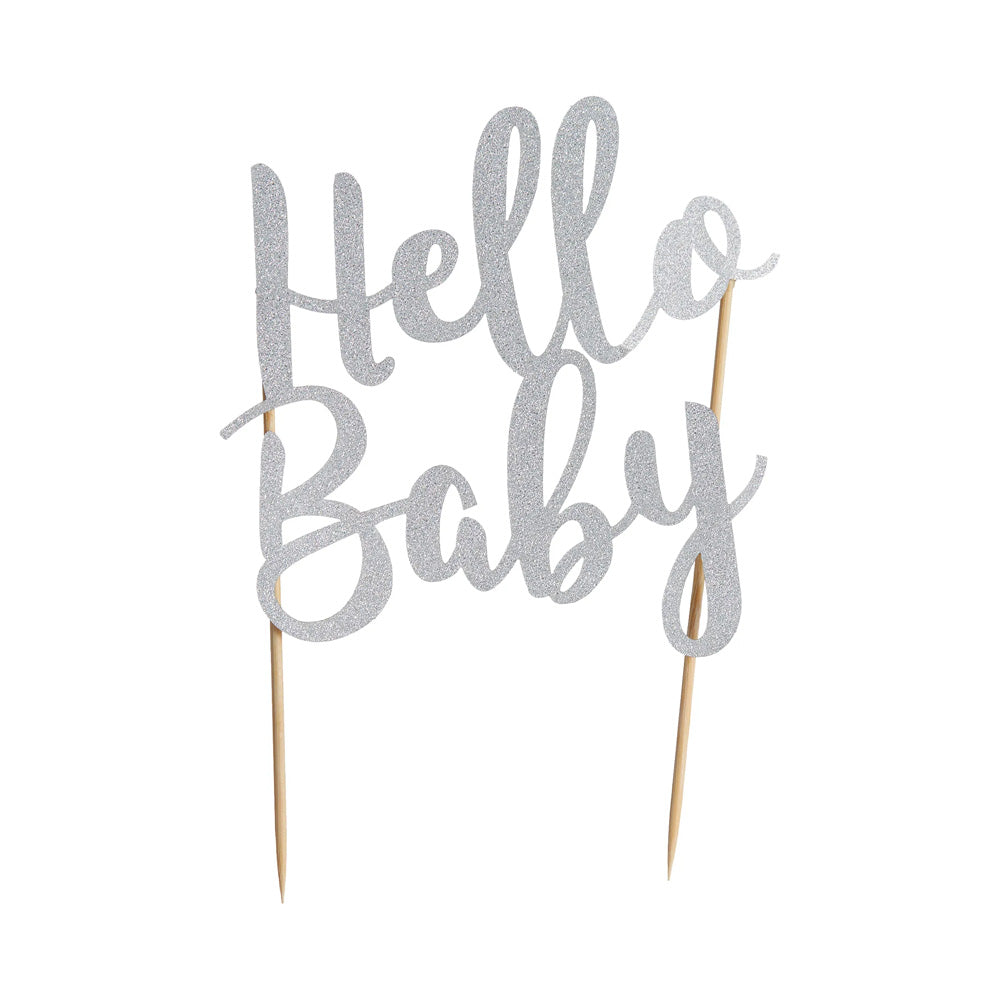 Click to view product details and reviews for Hello Baby Silver Glitter Cake Topper.