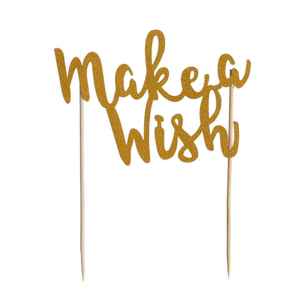 Click to view product details and reviews for Make A Wish Gold Glitter Cake Topper.