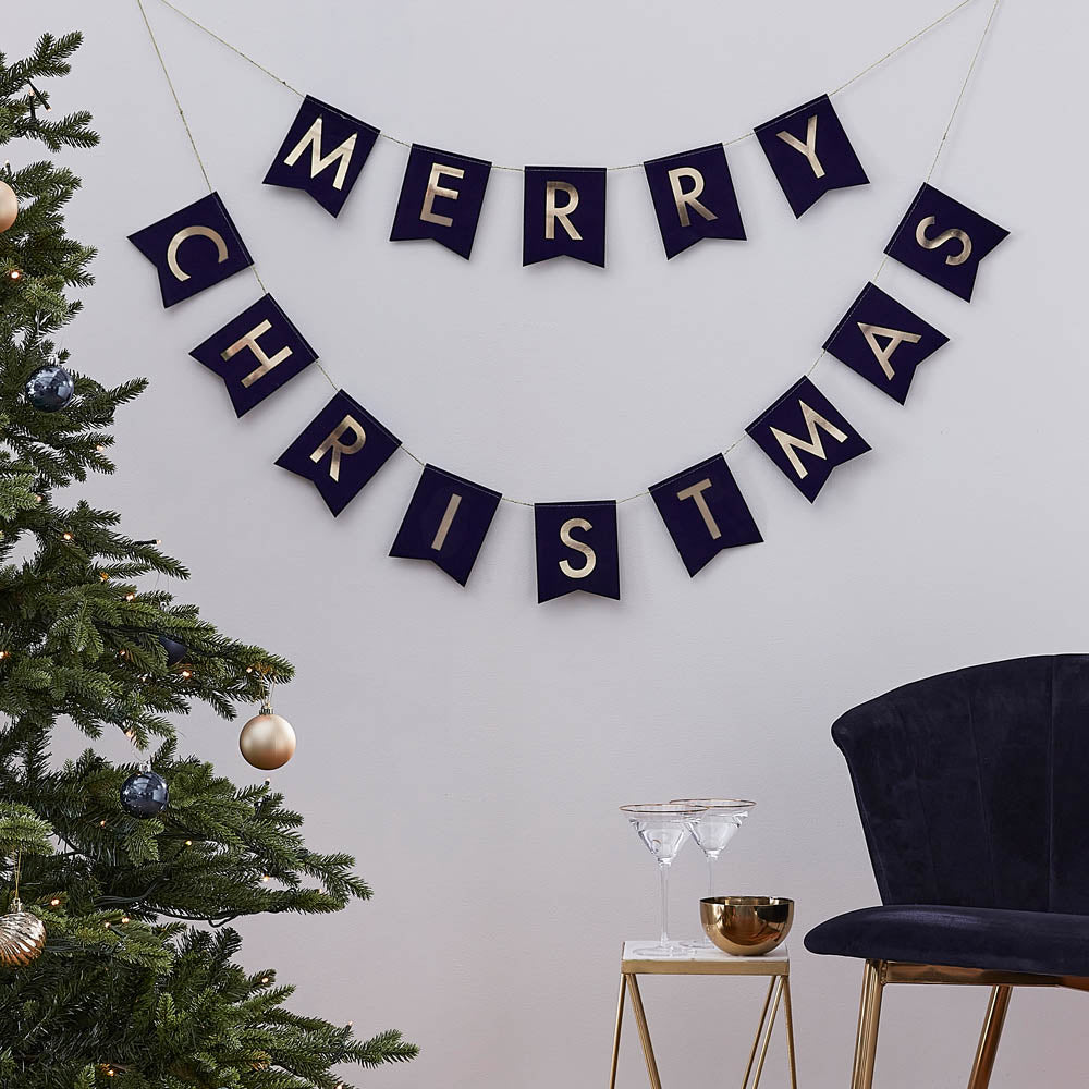 Click to view product details and reviews for Navy Merry Christmas Flag Bunting.