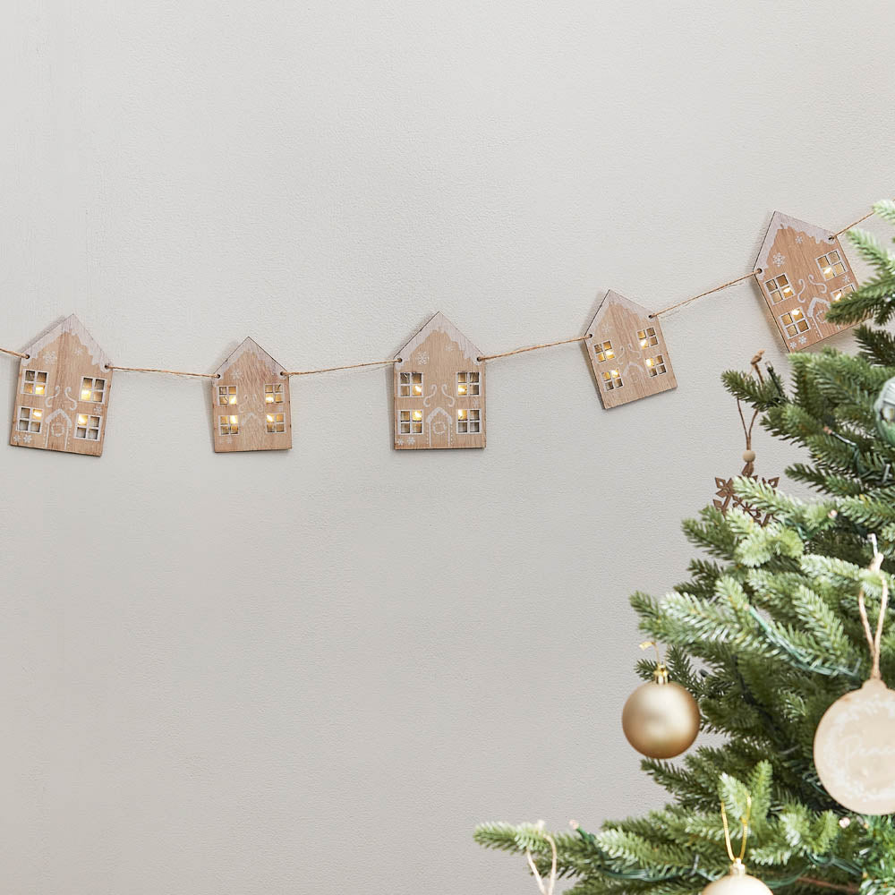 Light Up Wooden House Bunting