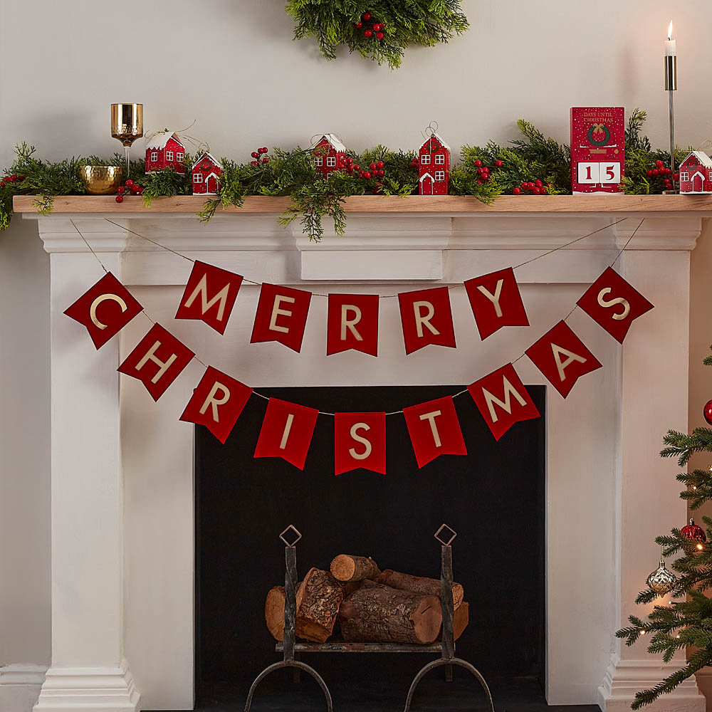 Image of Red Felt Merry Christmas Flag Bunting (2m)