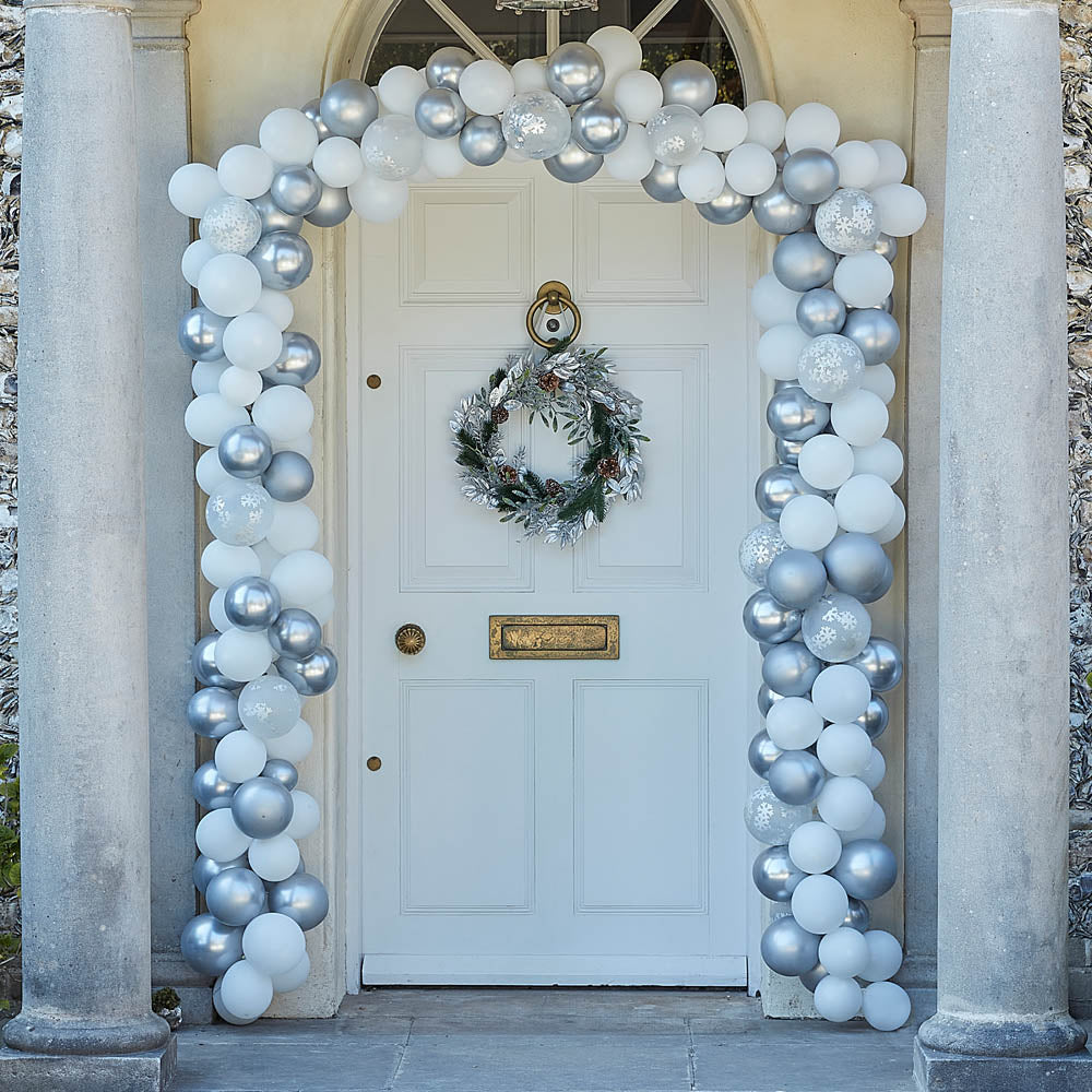 Click to view product details and reviews for Silver White Christmas Door Balloon Arch Kit.