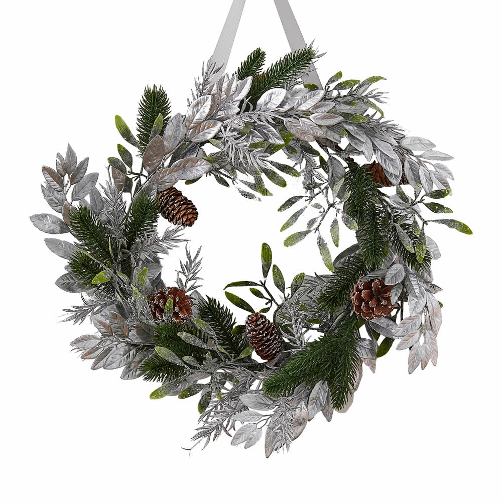 Click to view product details and reviews for Silver Mistletoe Foliage Wreath.