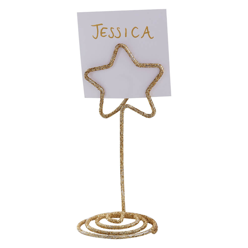 Gold Metal Star Place Card Holders X6