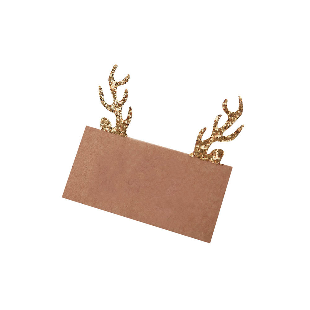 Click to view product details and reviews for Kraft Gold Glitter Antler Place Cards X10.