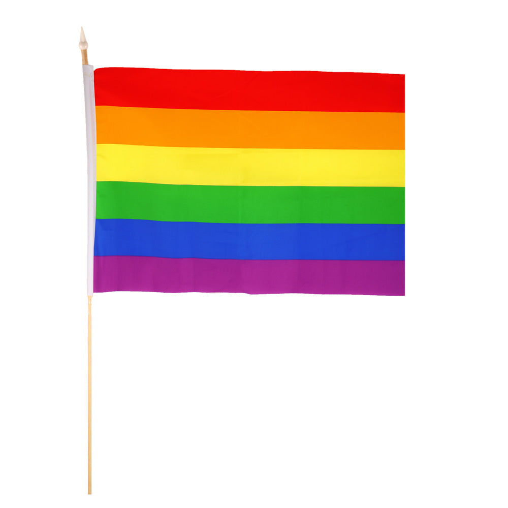 Click to view product details and reviews for Rainbow Hand Flag With Wooden Stick.