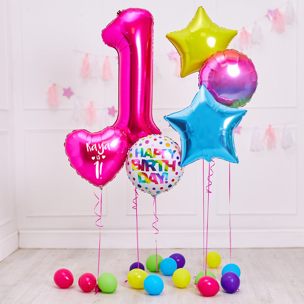 Click to view product details and reviews for Deluxe Personalised Balloon Bunch 1st Birthday Pink.