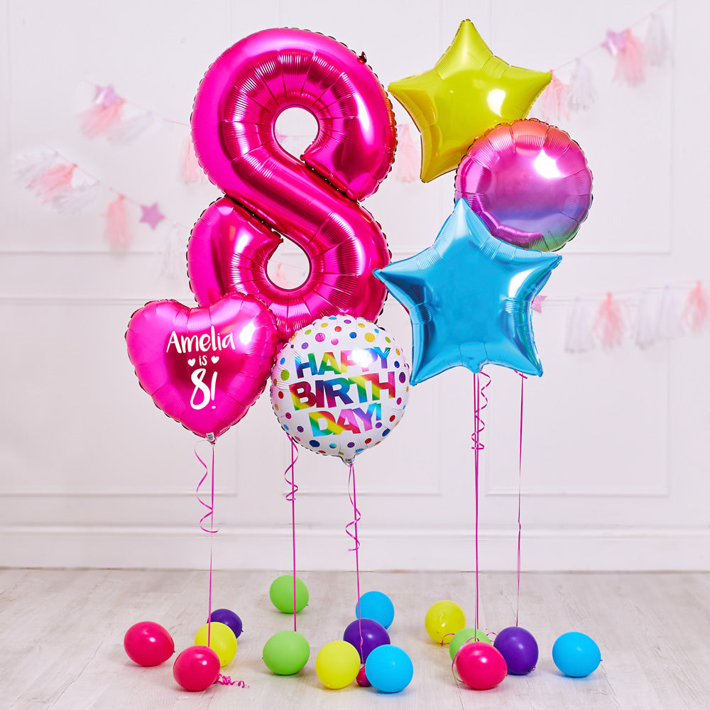 Click to view product details and reviews for Deluxe Personalised Balloon Bunch 8th Birthday Pink.