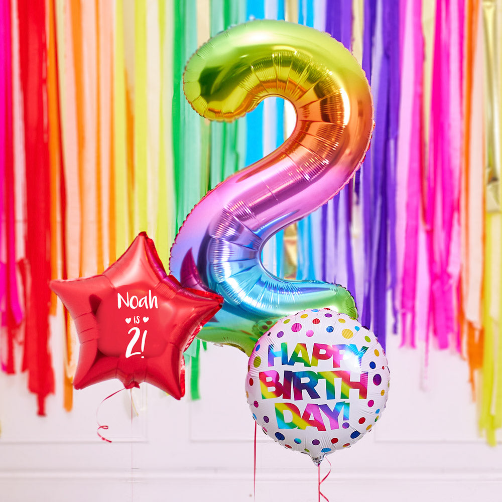 2nd Birthday Inflated Balloon Bunch – Rainbow