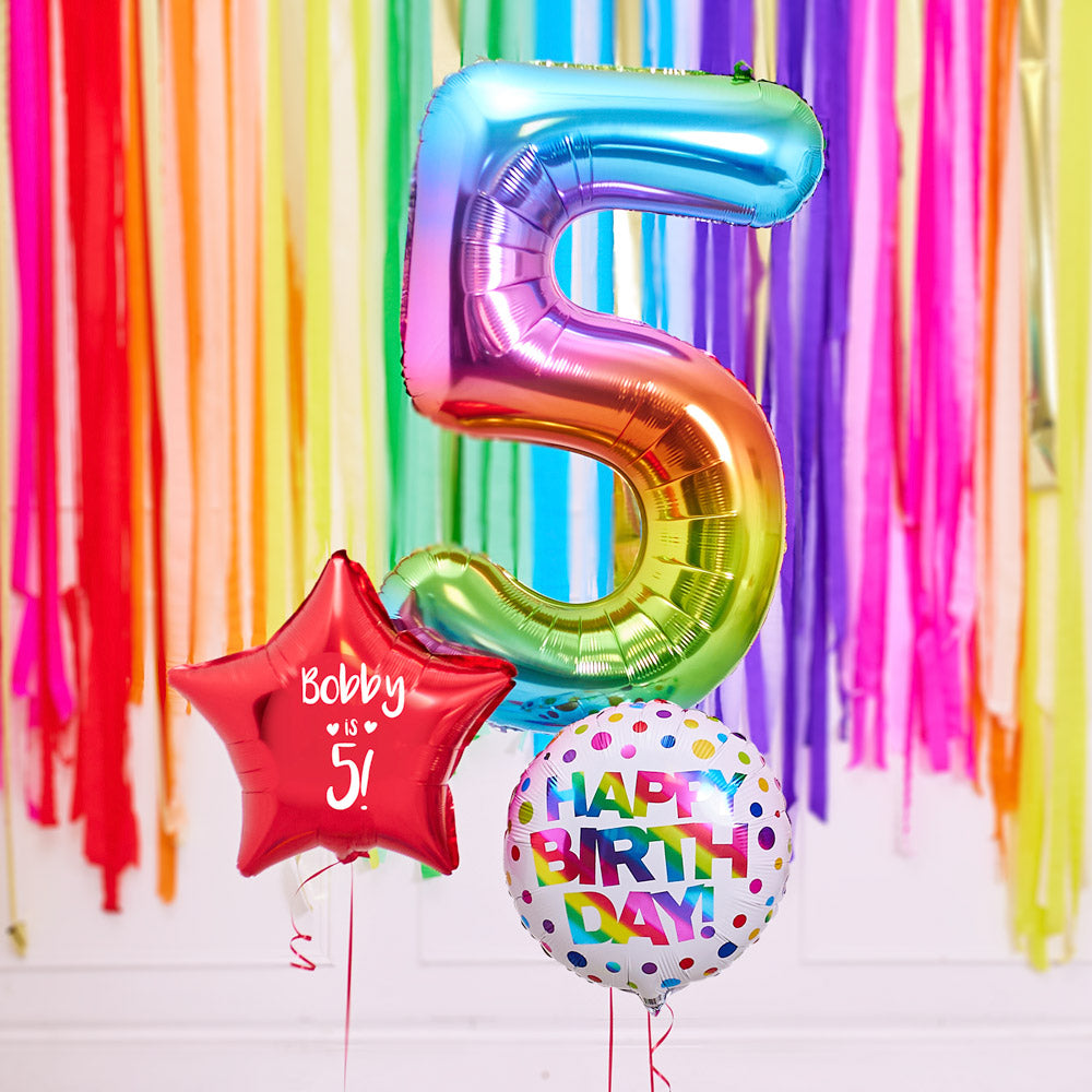 5th Birthday Inflated Balloon Bunch – Rainbow