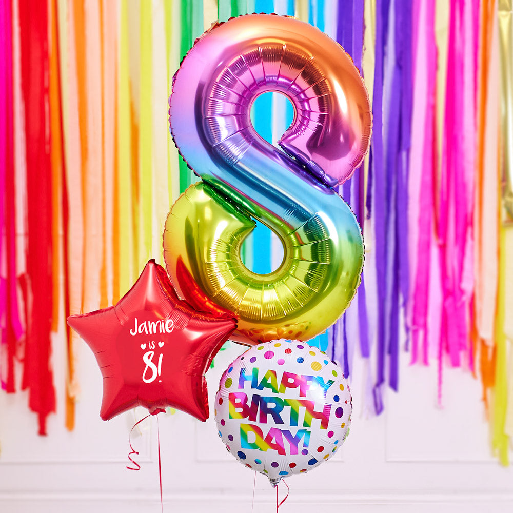 Click to view product details and reviews for 8th Birthday Inflated Balloon Bunch – Rainbow.