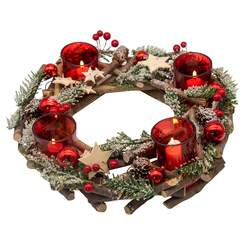 Click to view product details and reviews for Wreath Candle Holder Red.
