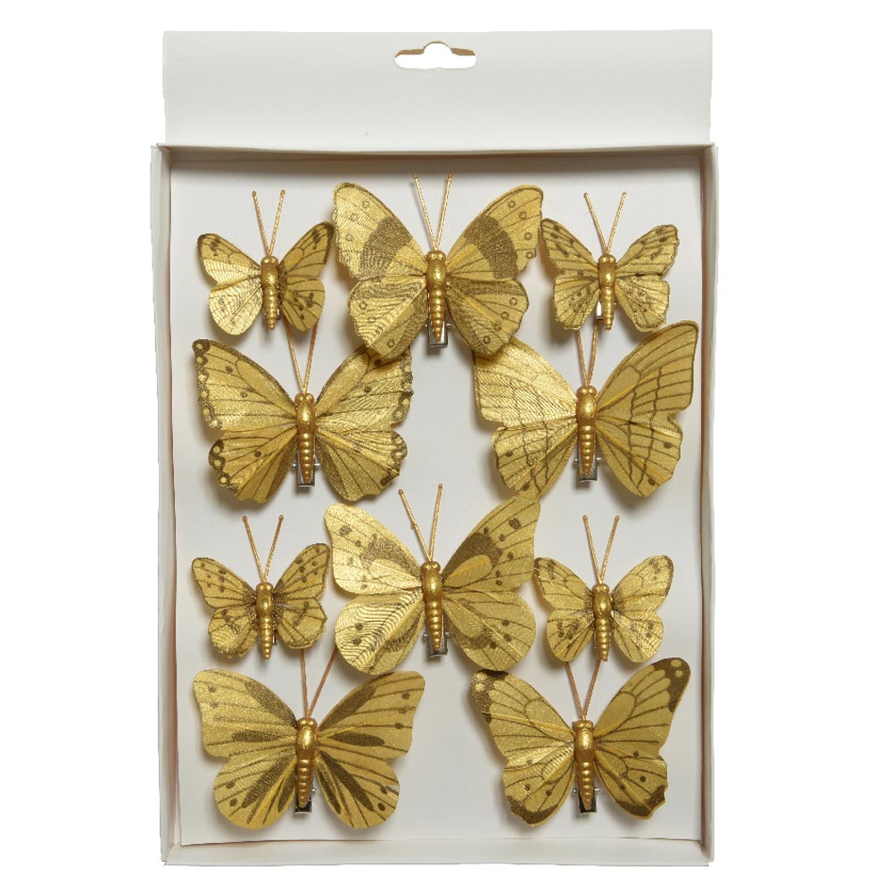 Gold Butterflies On Clip X10