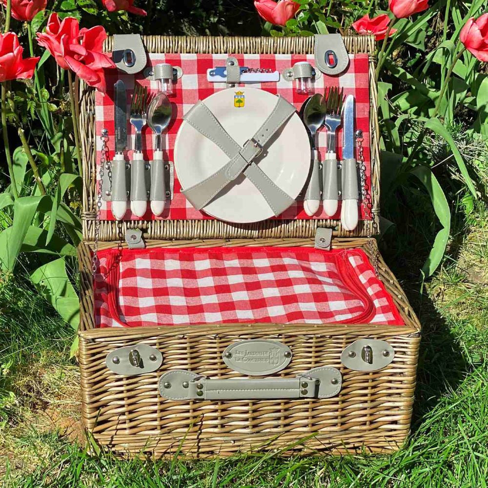 Click to view product details and reviews for Marly Red White Gingham Picnic Wicker Basket Set 4 Person.