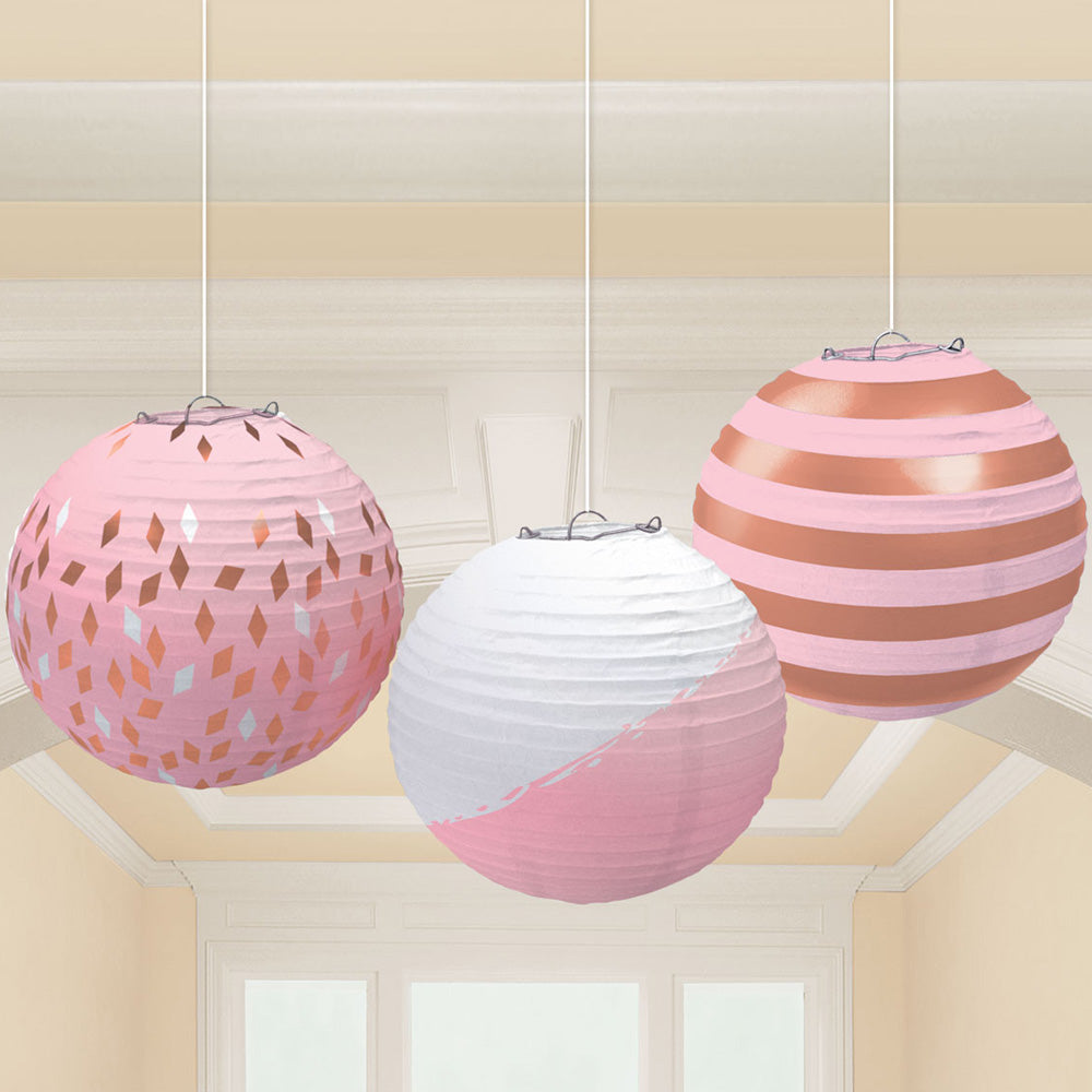Click to view product details and reviews for Rose Gold And Blush Paper Party Lanterns X3.