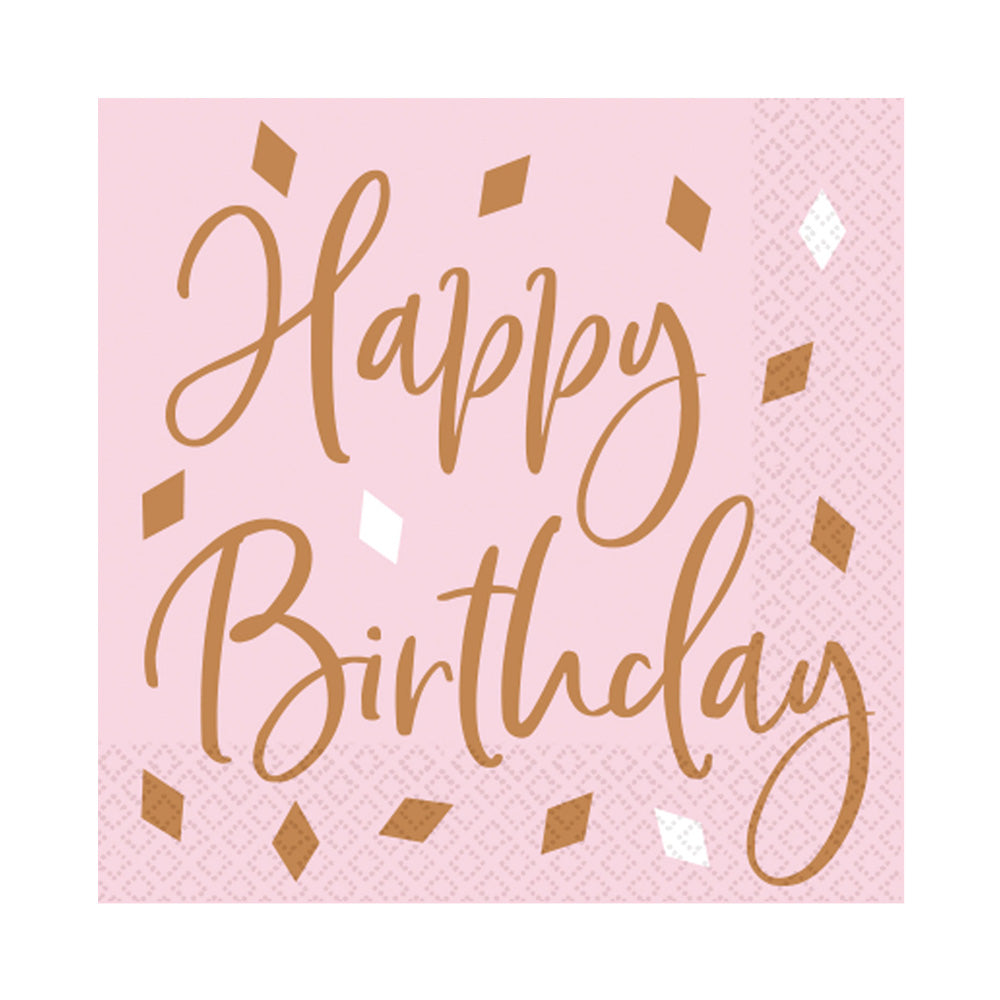 Click to view product details and reviews for Rose Gold And Blush Happy Birthday Party Napkins X16.