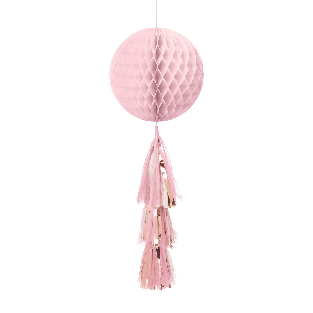 Click to view product details and reviews for Rose Gold And Blush Honeycomb Ball With Tail.
