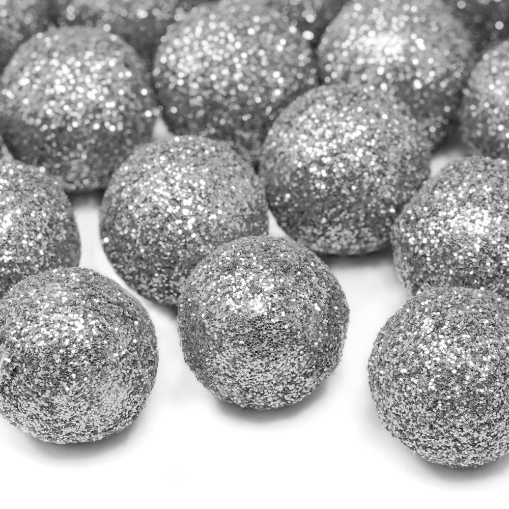 Click to view product details and reviews for Silver Glittery Ball Decorations X25.