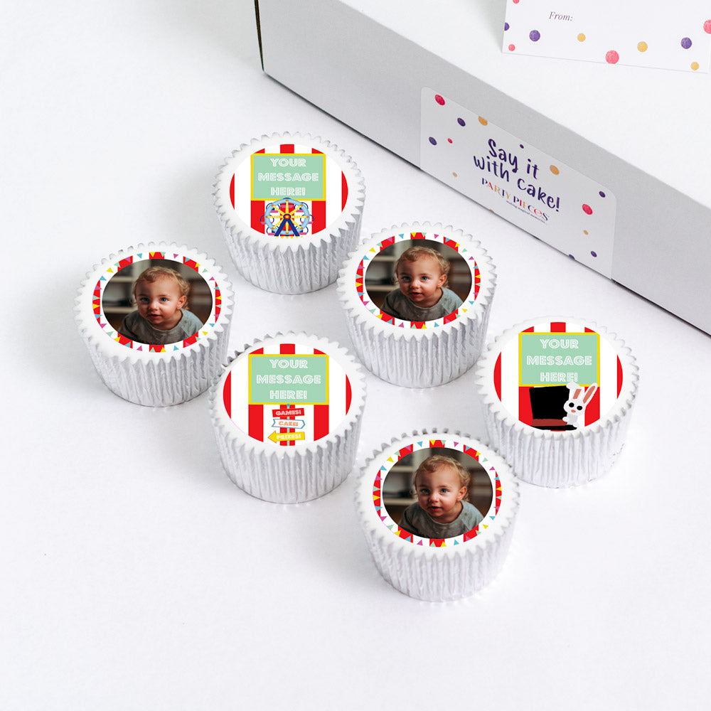 Click to view product details and reviews for Personalised Photo Cupcakes Circus Carnival.