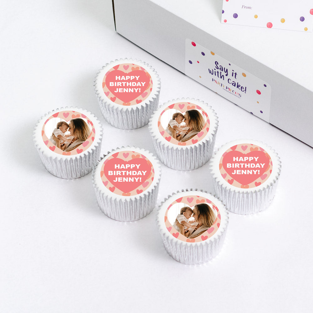 Click to view product details and reviews for Personalised Photo Cupcakes Pastel Hearts.