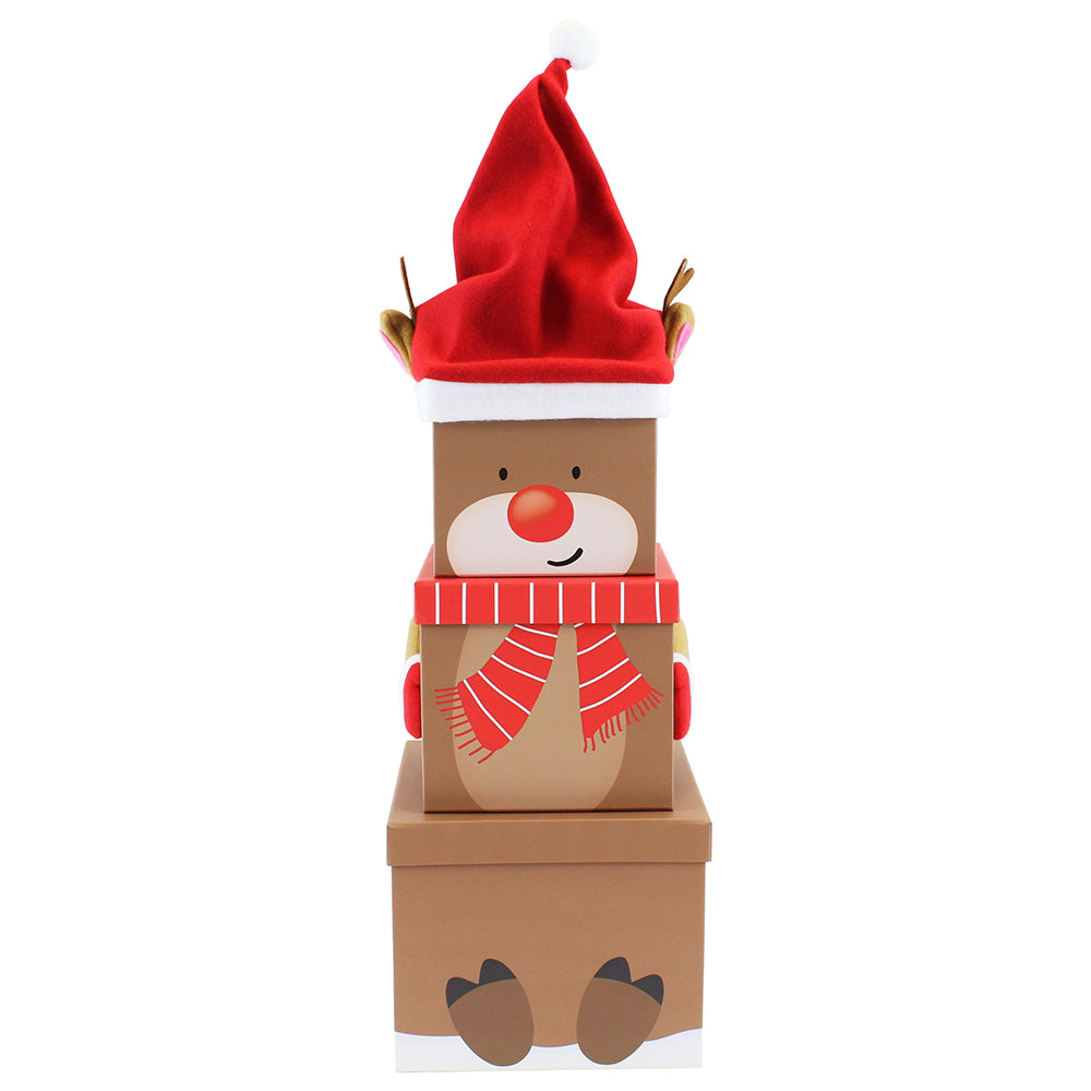 Stackable Reindeer Gift Boxes X3
