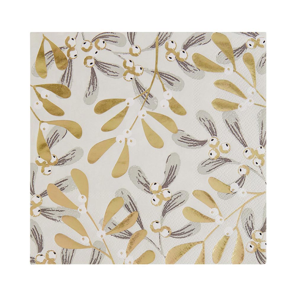 Botanical Mistletoe Paper Party Napkins X20