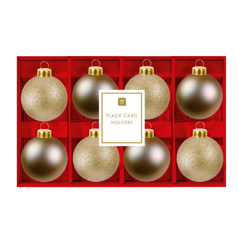 Glass Gold Bauble Place Card Holders X8