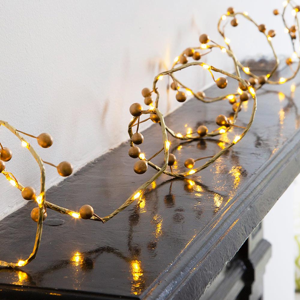 Gold Berry Branch With Warm White Led Light