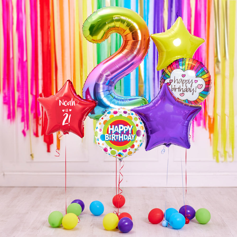 Deluxe Personalised Balloon Bunch 2nd Birthday Rainbow