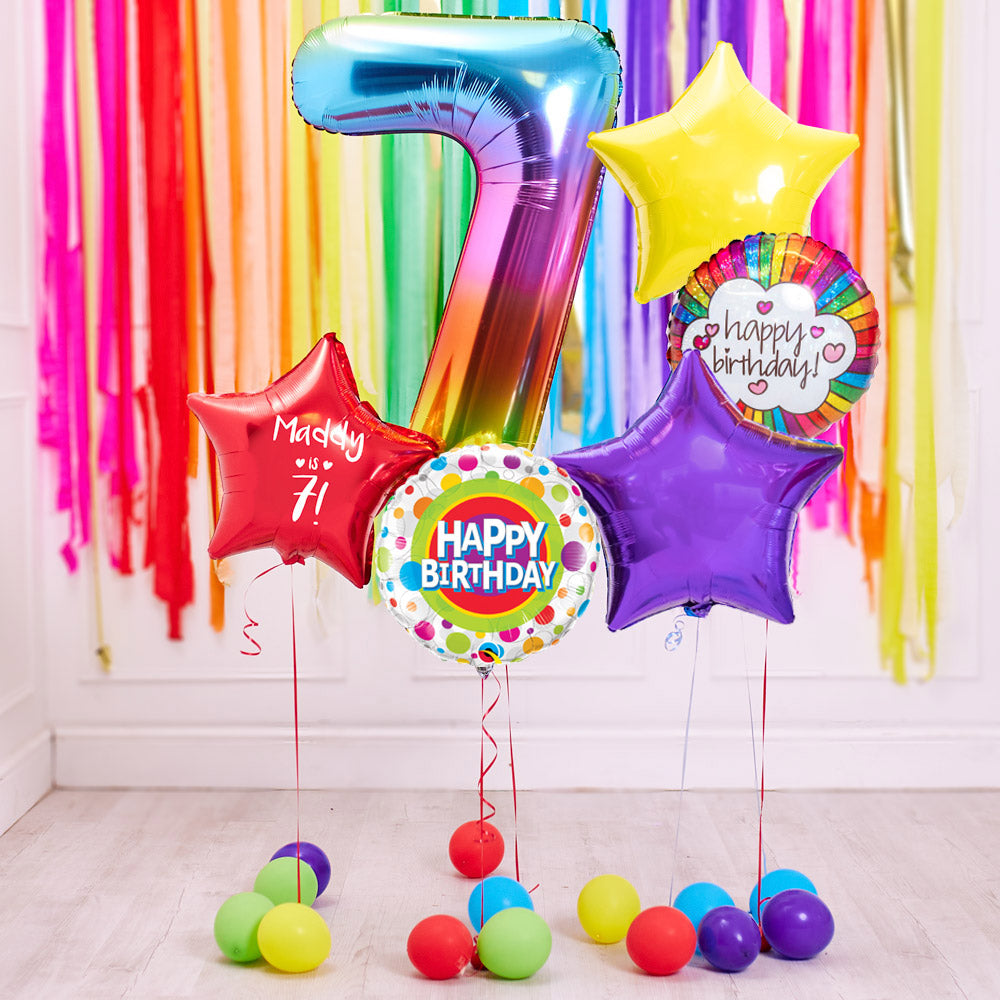 Click to view product details and reviews for Deluxe Personalised Balloon Bunch 7th Birthday Rainbow.